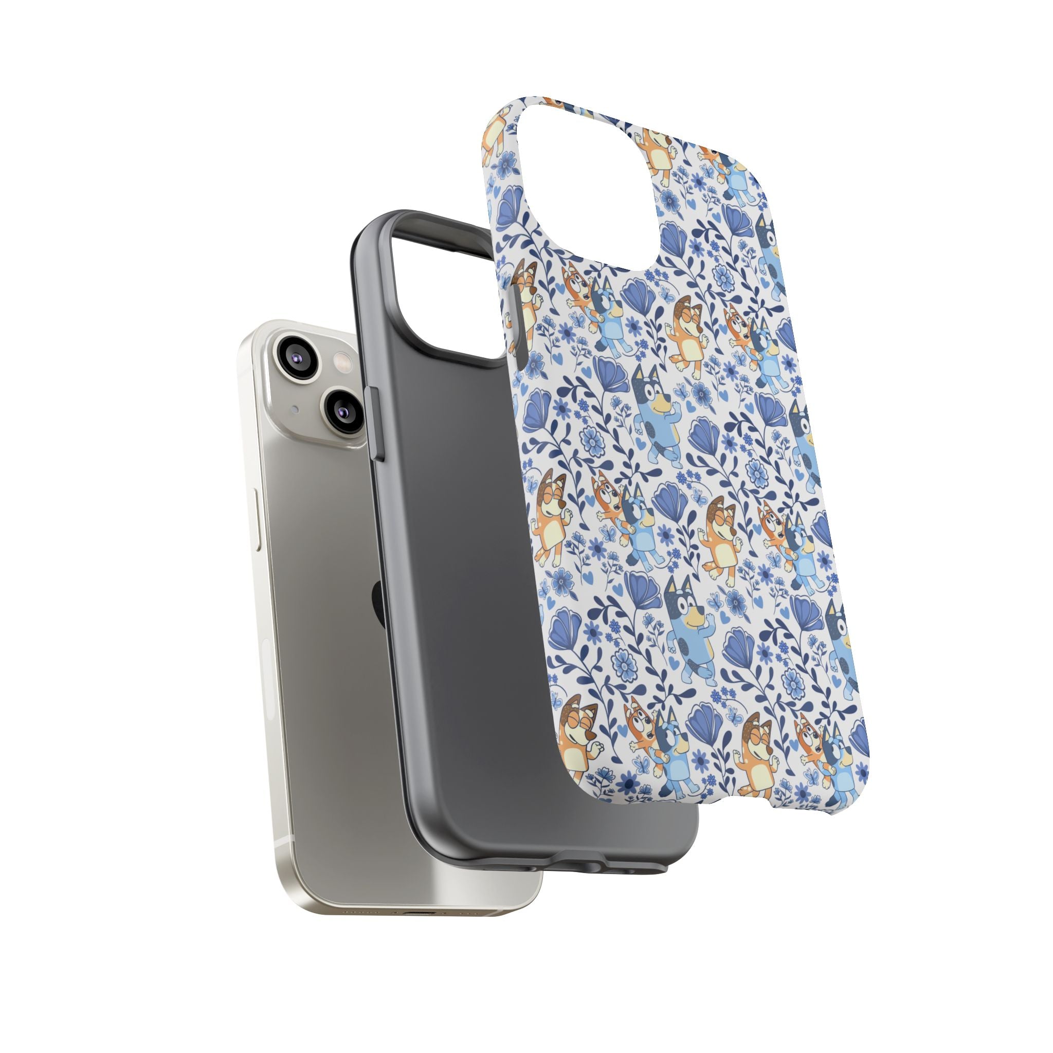 Blue Floral Fine China Cartoon Heeler Dogs Though Case for iPhone, Google, and Samsung phones