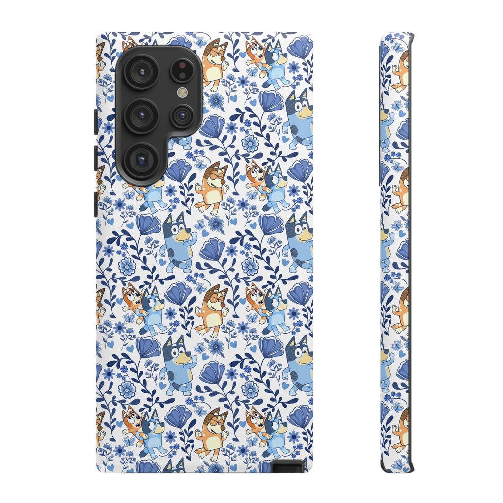 Blue Floral Fine China Cartoon Heeler Dogs Though Case for iPhone, Google, and Samsung phones