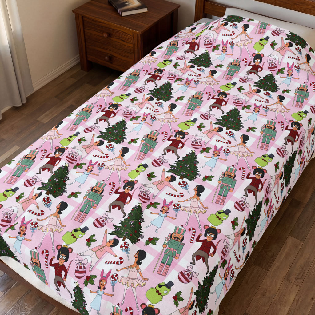 Pink Plaid Nutcracker Belchers Plush Blanket