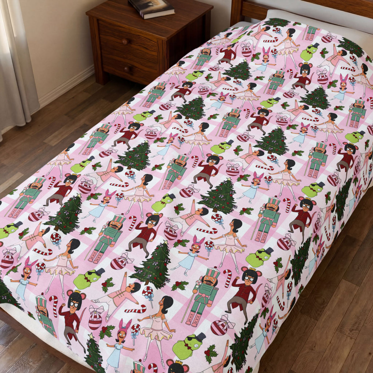 Pink Plaid Nutcracker Belchers Plush Blanket