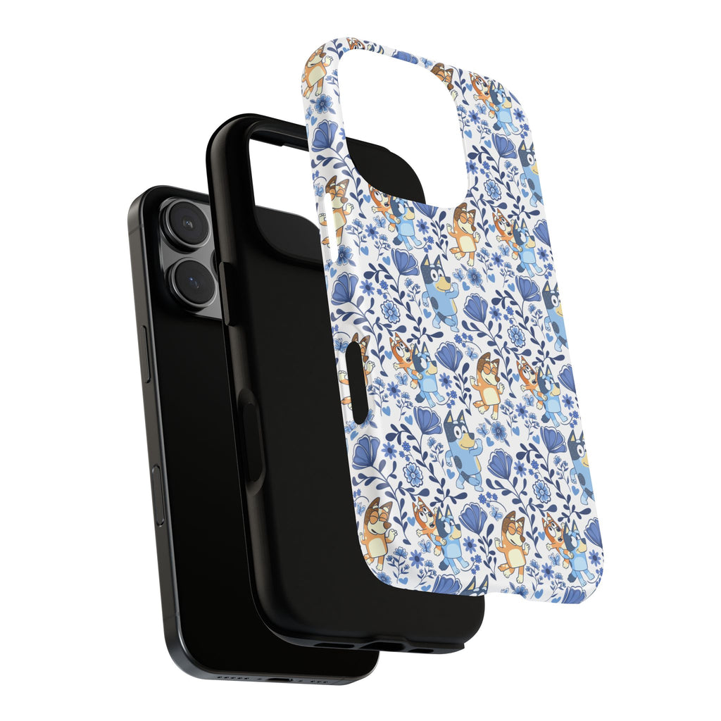 Blue Floral Fine China Cartoon Heeler Dogs Though Case for iPhone, Google, and Samsung phones
