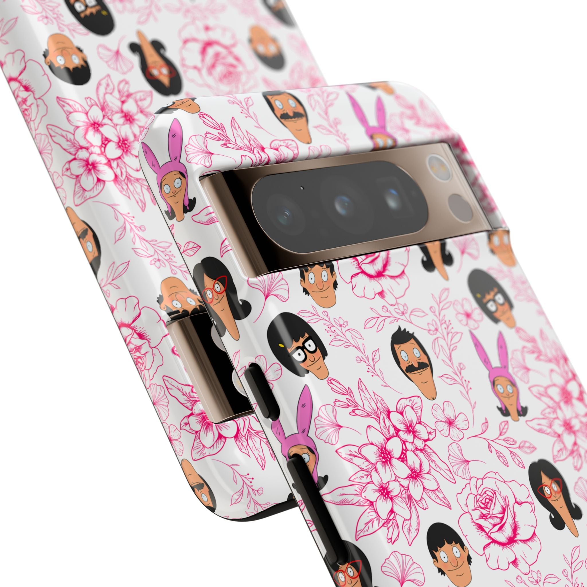 Bob's Burgers inspired Phone Case — Floral Pattern with Character Faces iPhone, Samsung, Google Phones