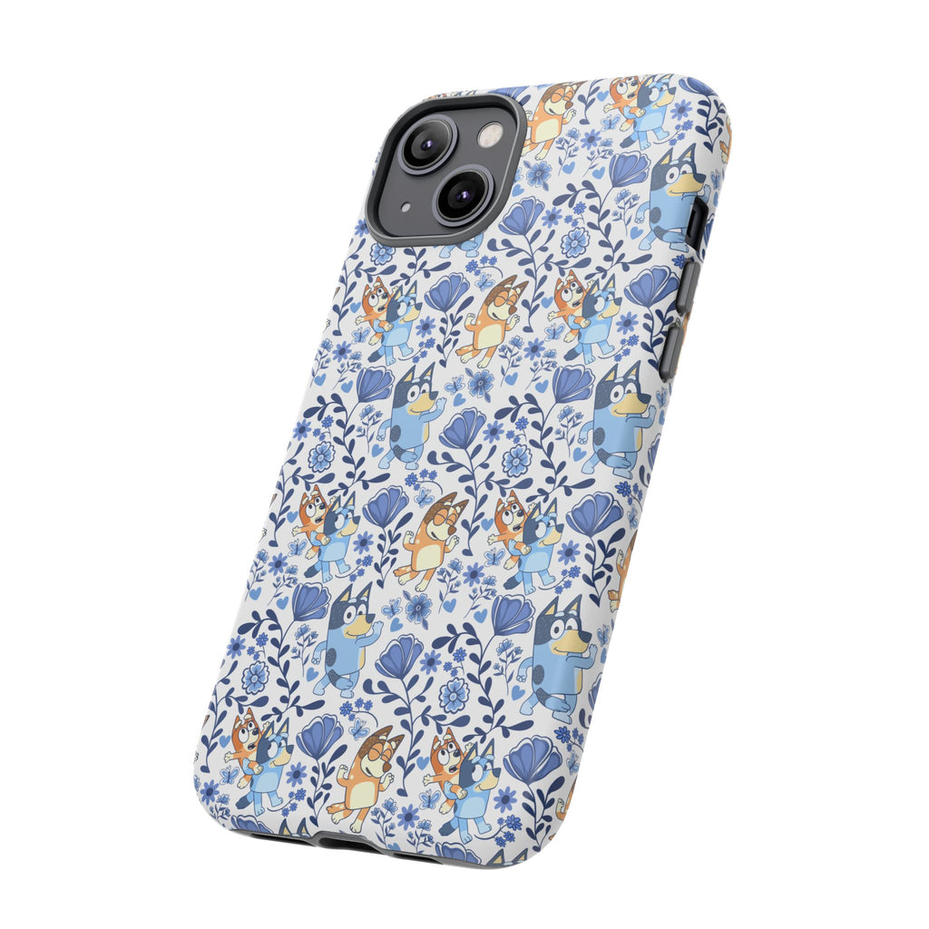 Blue Floral Fine China Cartoon Heeler Dogs Though Case for iPhone, Google, and Samsung phones