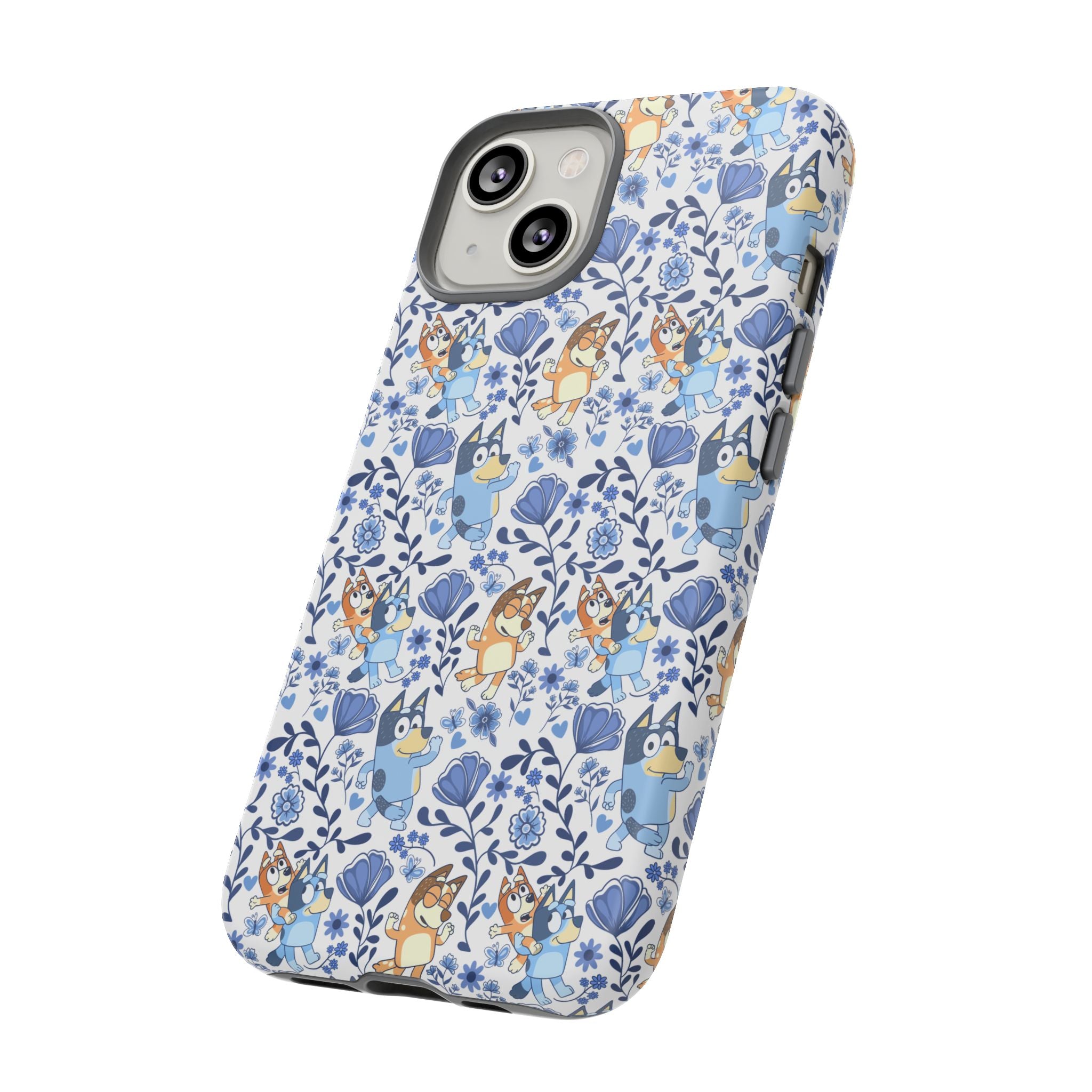 Blue Floral Fine China Cartoon Heeler Dogs Though Case for iPhone, Google, and Samsung phones
