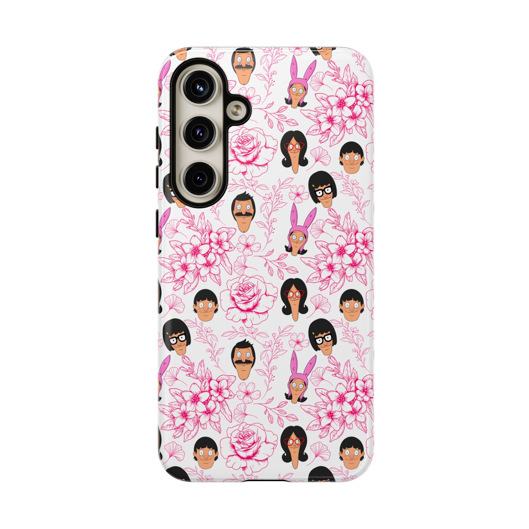 Bob's Burgers inspired Phone Case — Floral Pattern with Character Faces iPhone, Samsung, Google Phones