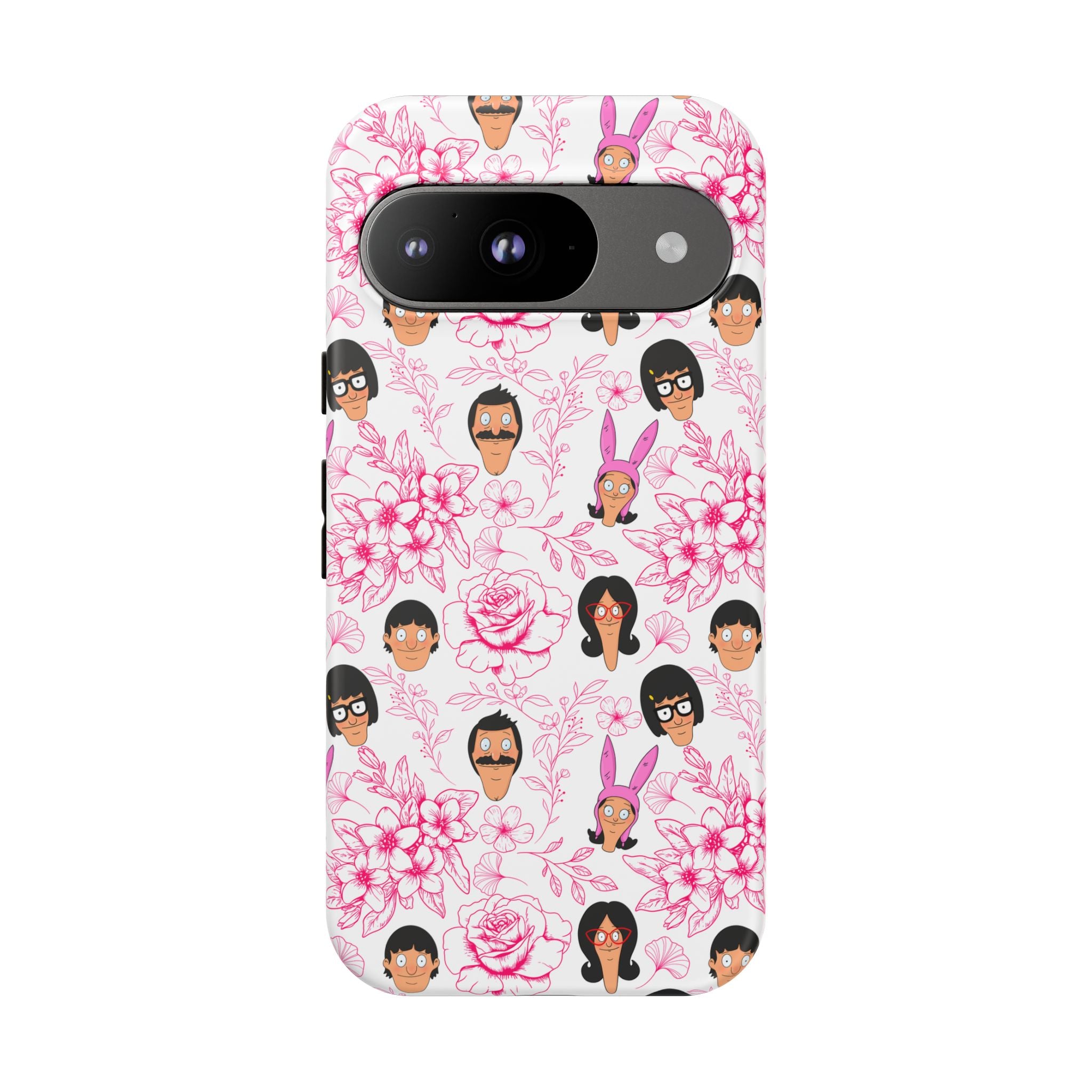 Bob's Burgers inspired Phone Case — Floral Pattern with Character Faces iPhone, Samsung, Google Phones
