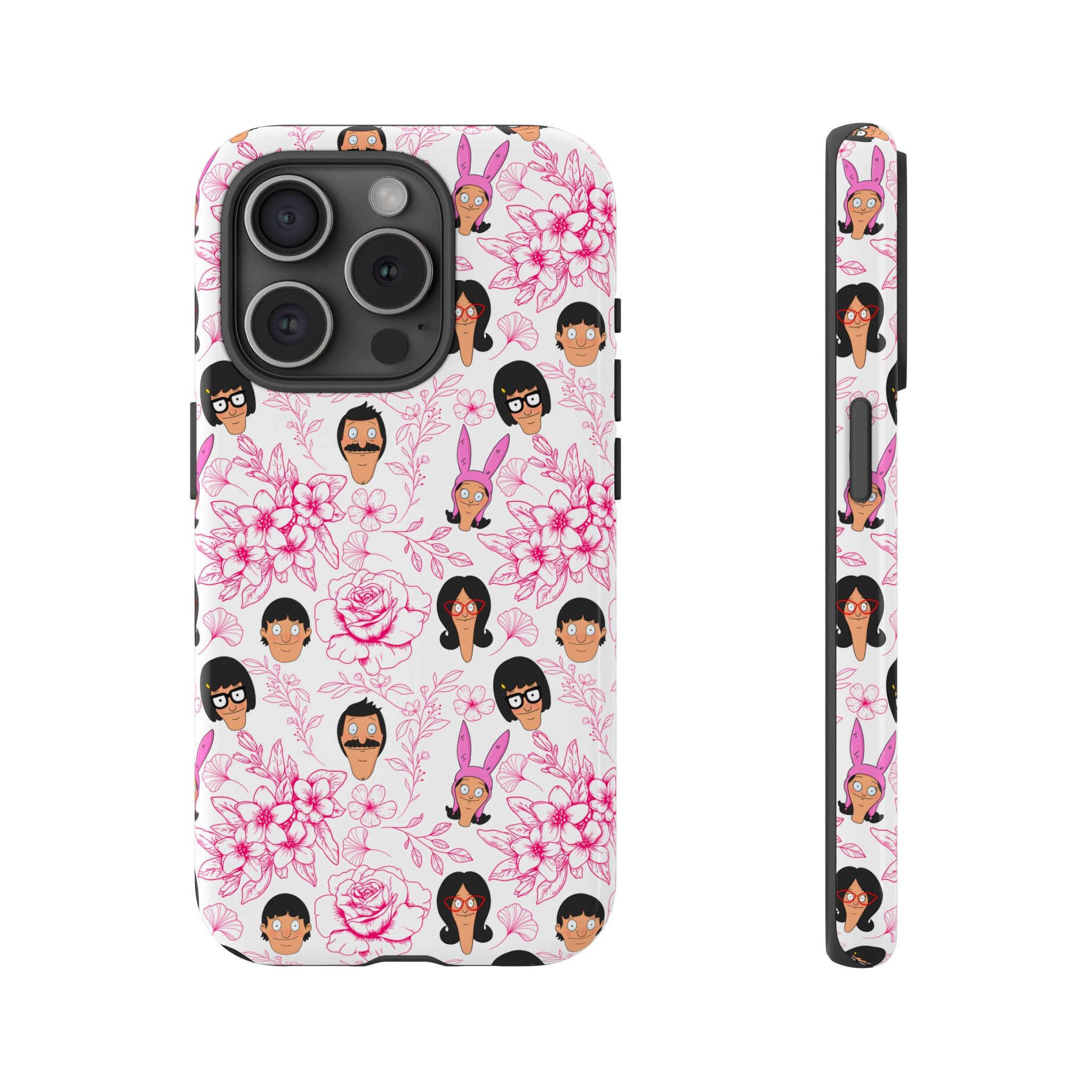 Bob's Burgers inspired Phone Case — Floral Pattern with Character Faces iPhone, Samsung, Google Phones