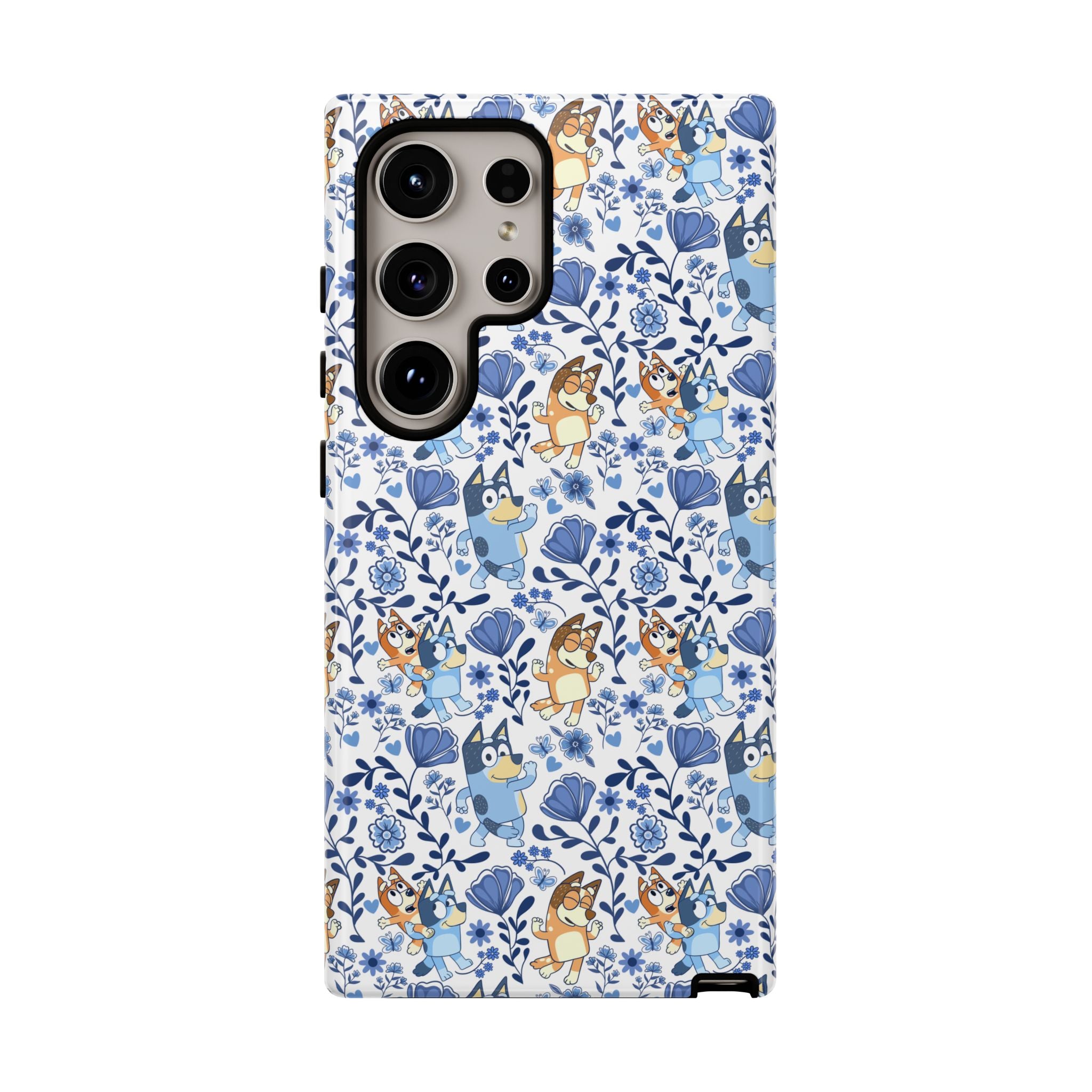 Blue Floral Fine China Cartoon Heeler Dogs Though Case for iPhone, Google, and Samsung phones