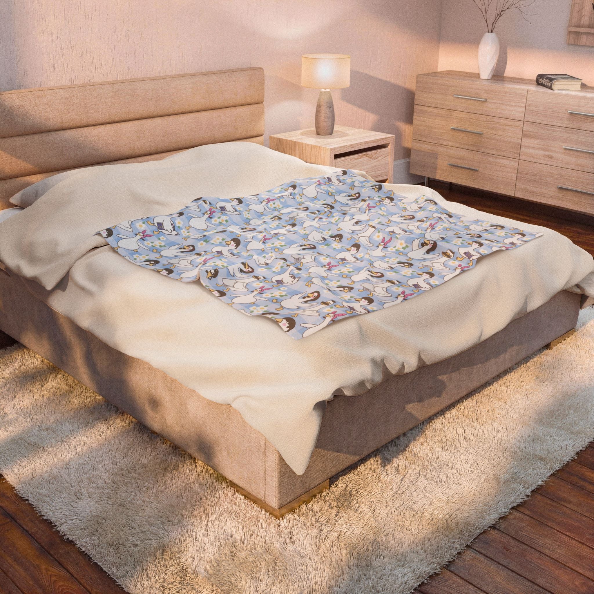 Belcher's Silly Goose Velveteen Plush Blanket — Soft Blue Fairy Tale Throw for Girls & Nursery