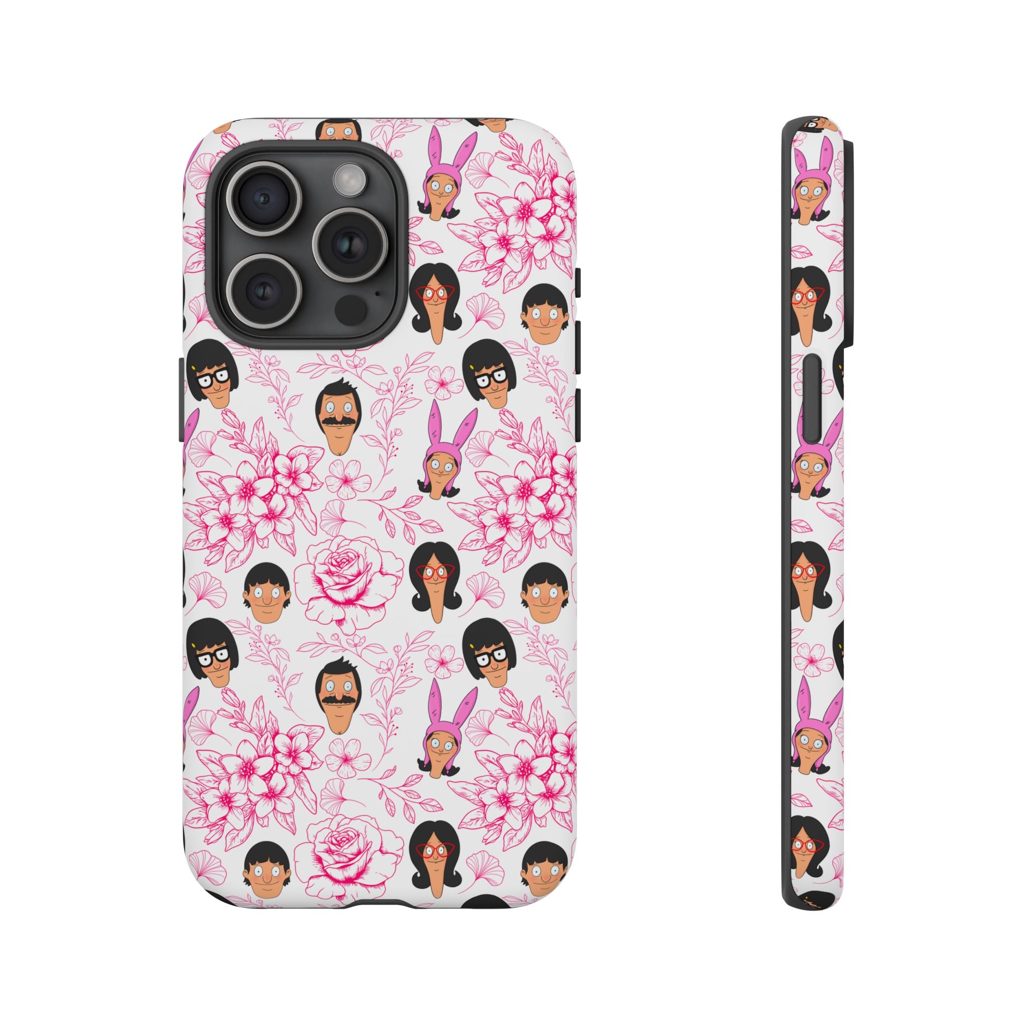 Bob's Burgers inspired Phone Case — Floral Pattern with Character Faces iPhone, Samsung, Google Phones