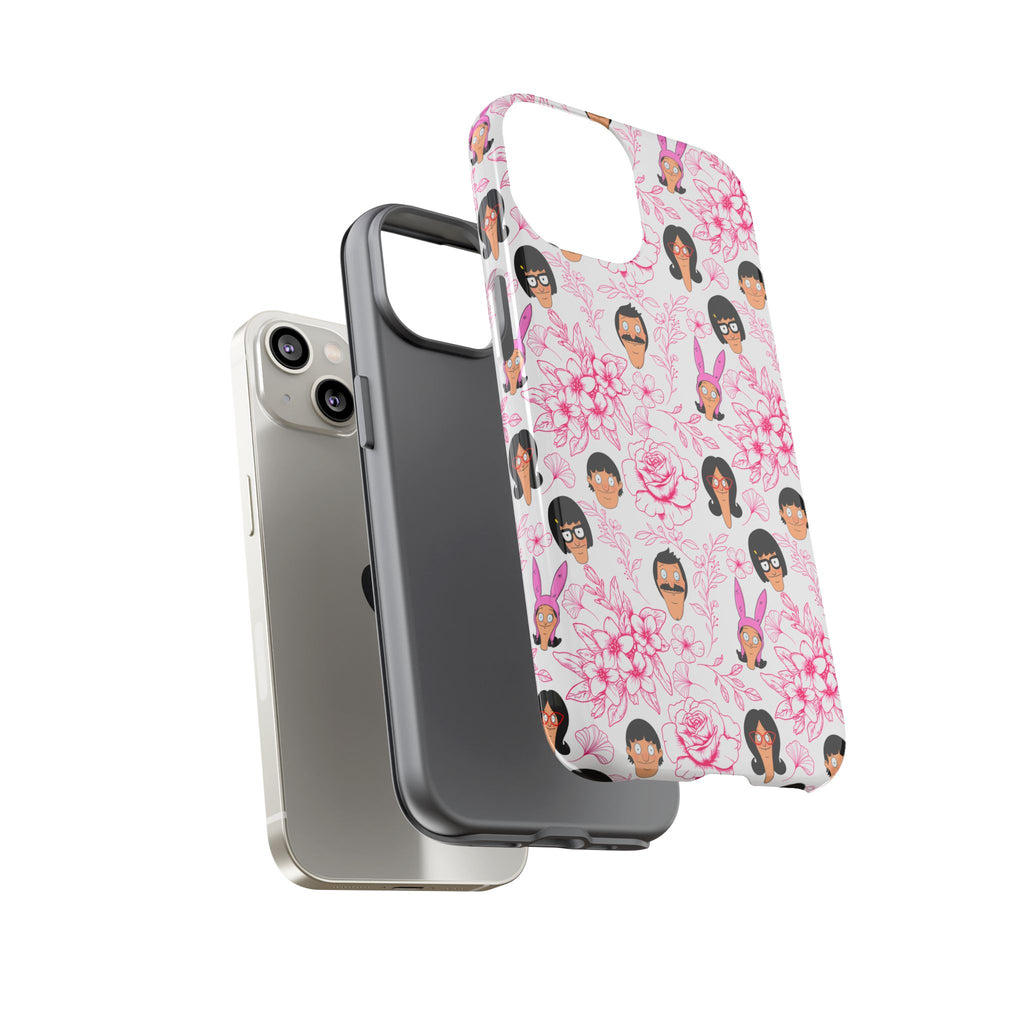 Bob's Burgers inspired Phone Case — Floral Pattern with Character Faces iPhone, Samsung, Google Phones