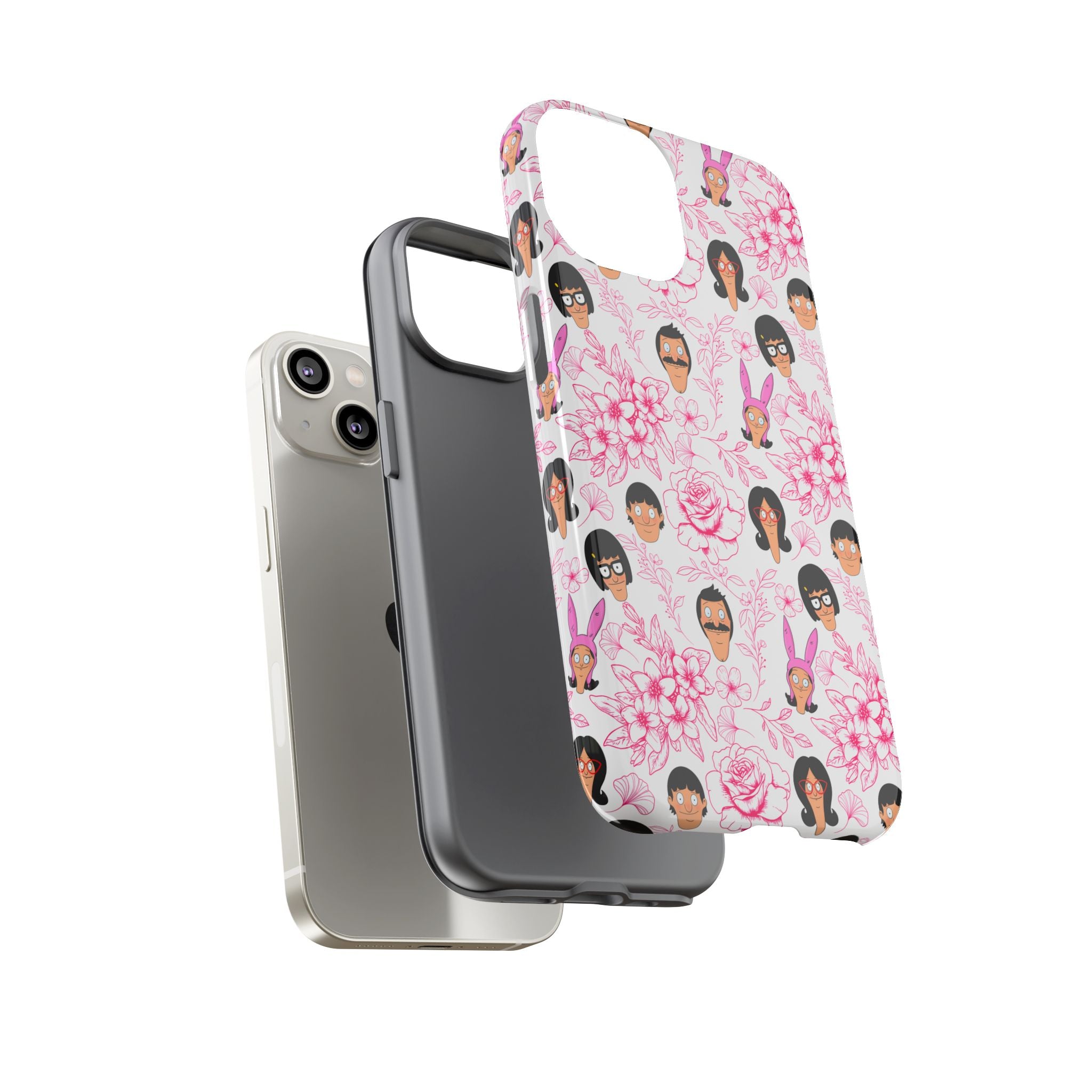 Bob's Burgers inspired Phone Case — Floral Pattern with Character Faces iPhone, Samsung, Google Phones