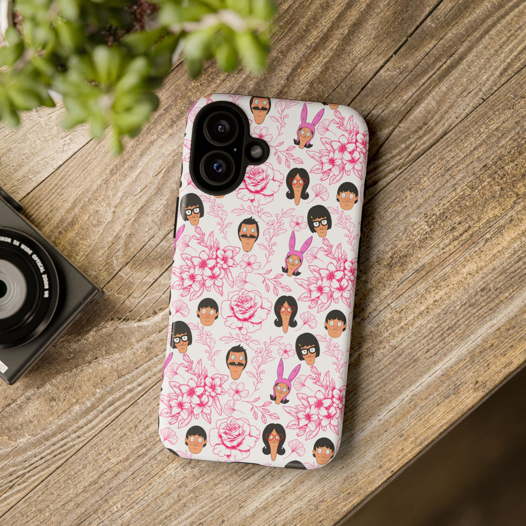 Bob's Burgers inspired Phone Case — Floral Pattern with Character Faces iPhone, Samsung, Google Phones