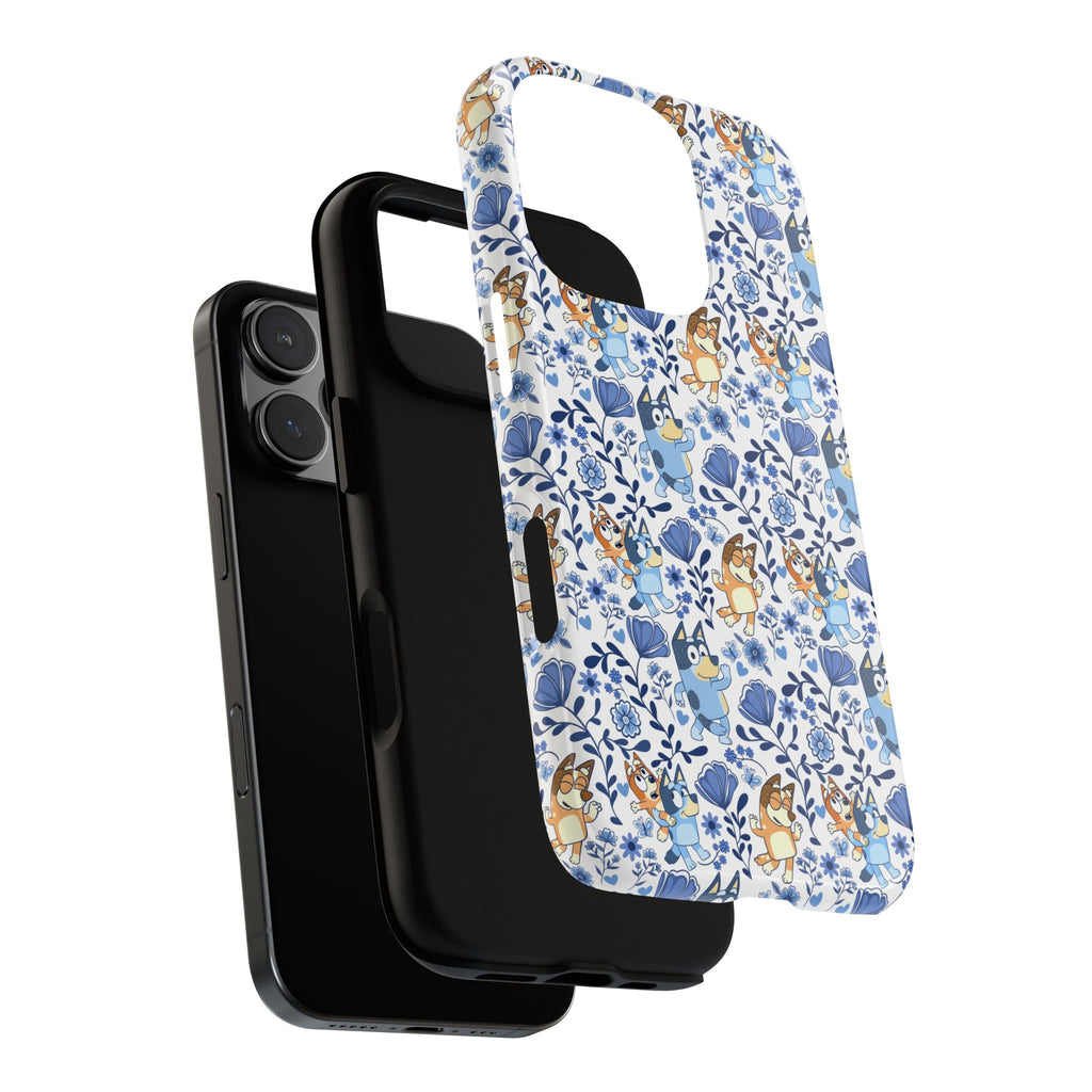 Blue Floral Fine China Cartoon Heeler Dogs Though Case for iPhone, Google, and Samsung phones