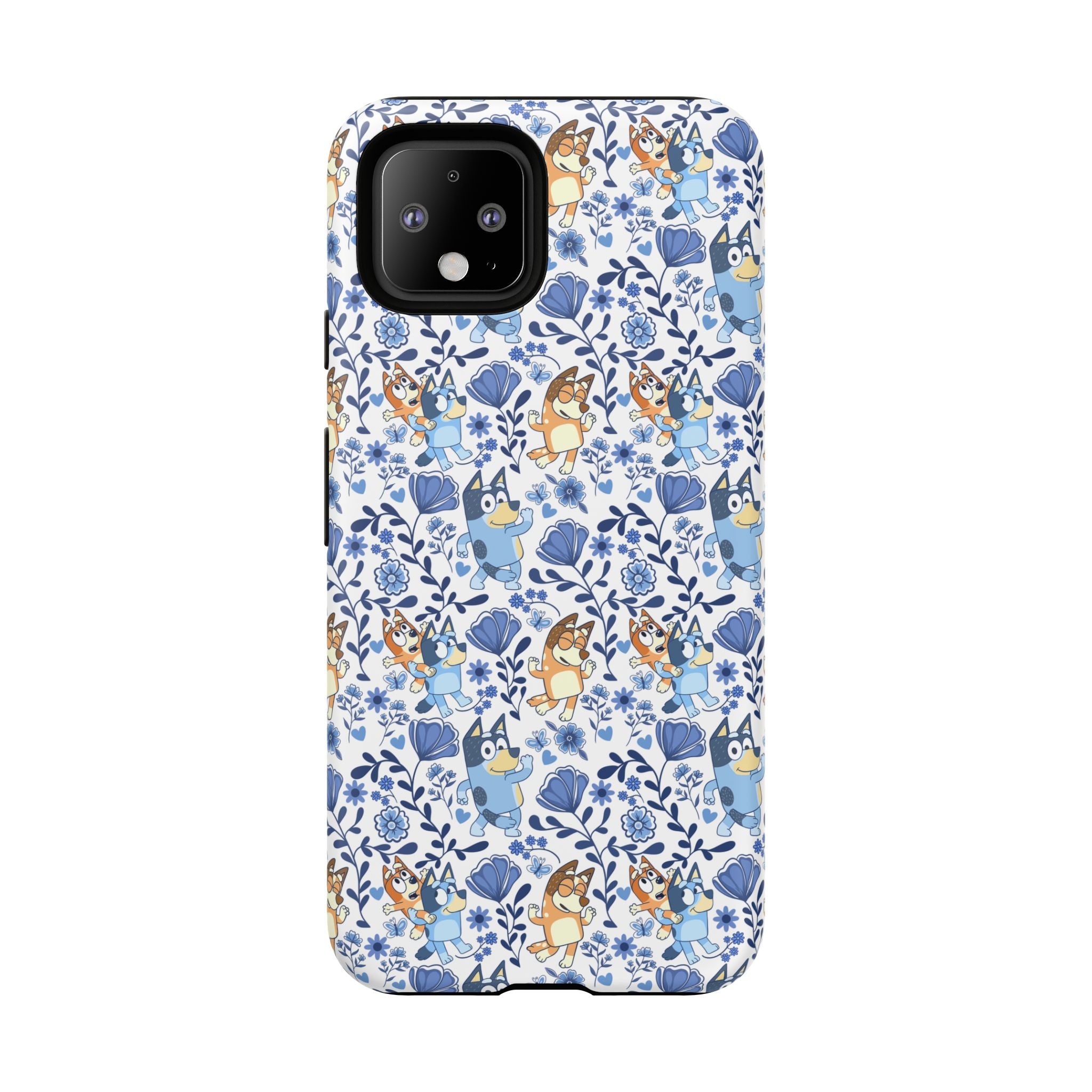 Blue Floral Fine China Cartoon Heeler Dogs Though Case for iPhone, Google, and Samsung phones