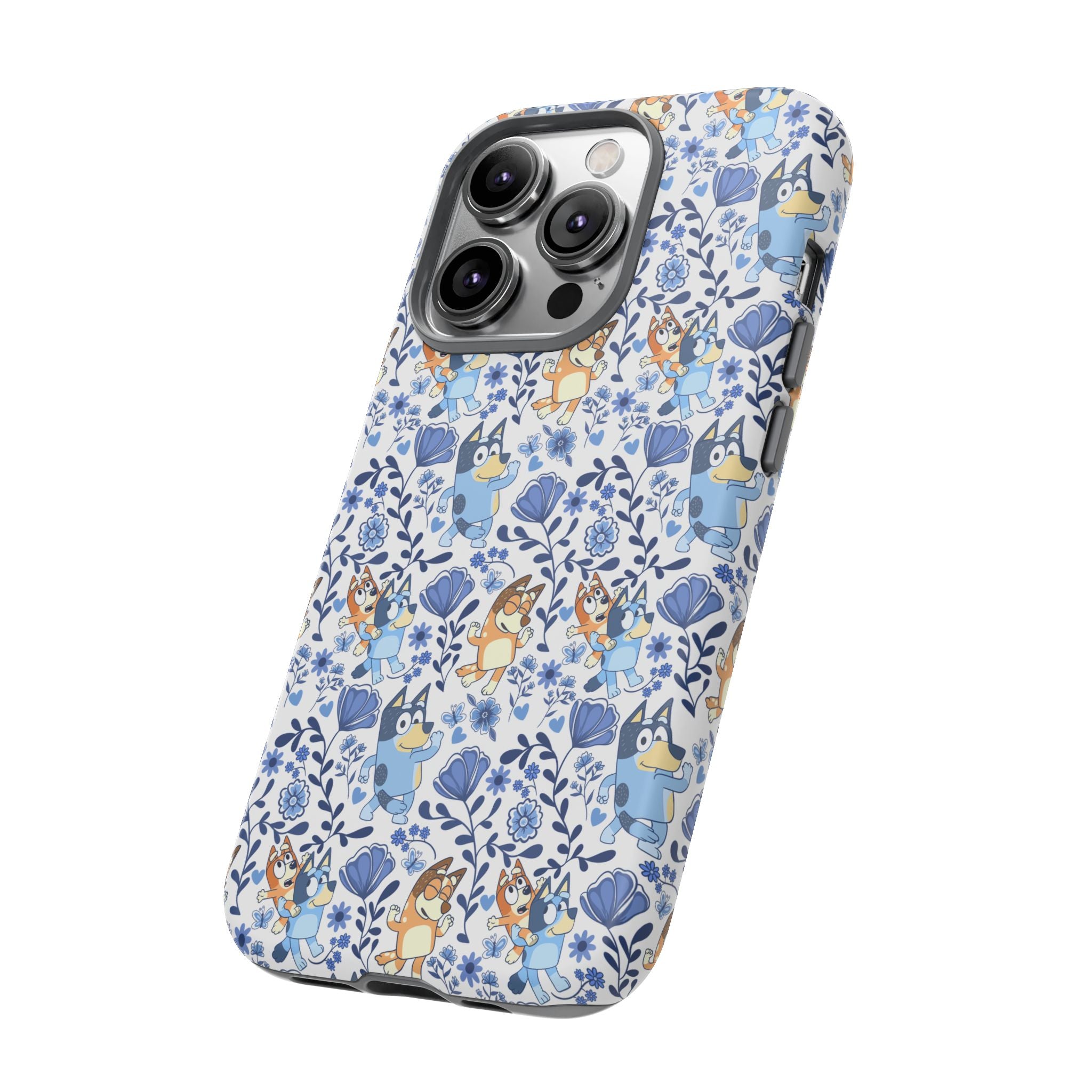Blue Floral Fine China Cartoon Heeler Dogs Though Case for iPhone, Google, and Samsung phones
