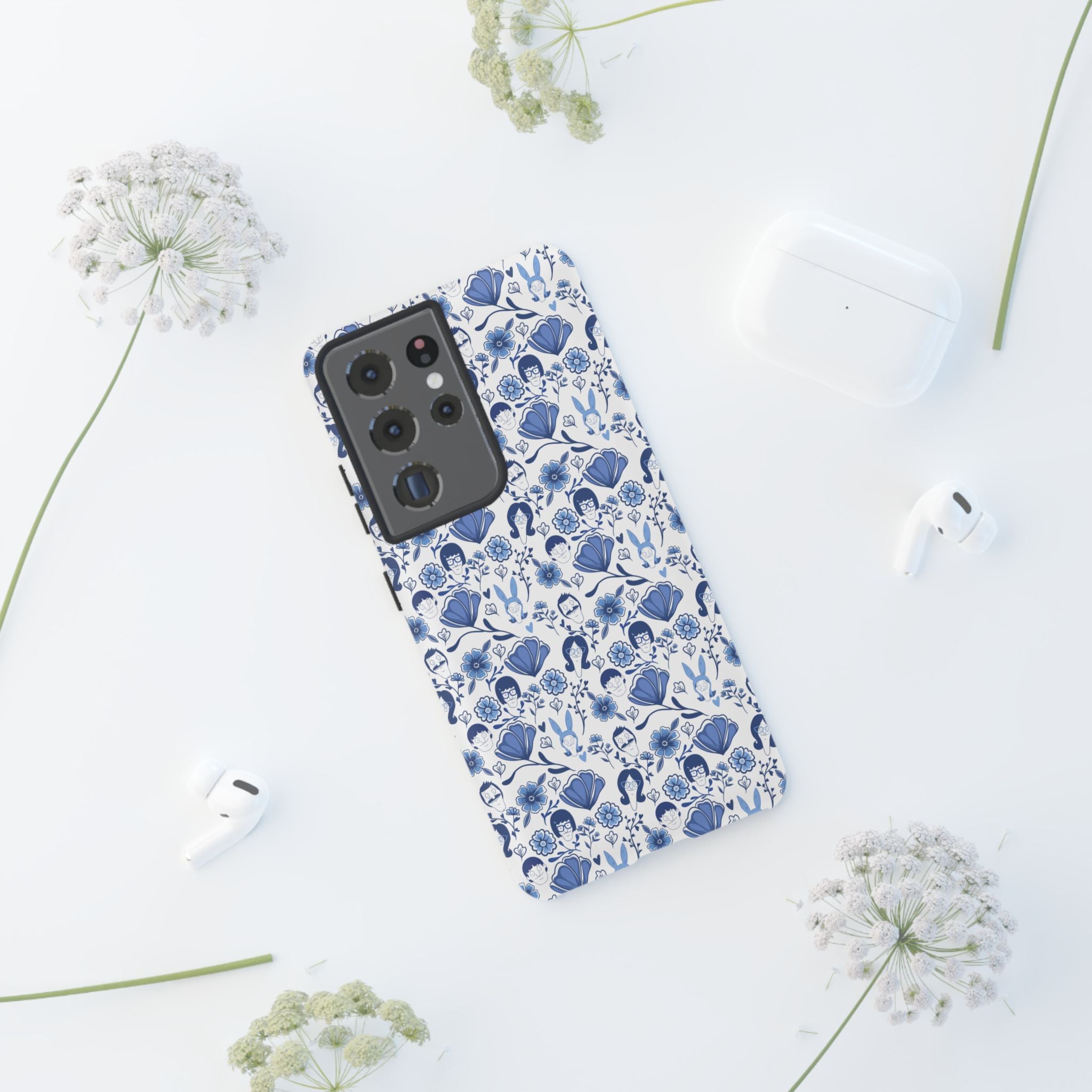 Bob's Burgers Inspired Blue Fine China Floral Tough Phone Case for iPhone, Google, and Samsung