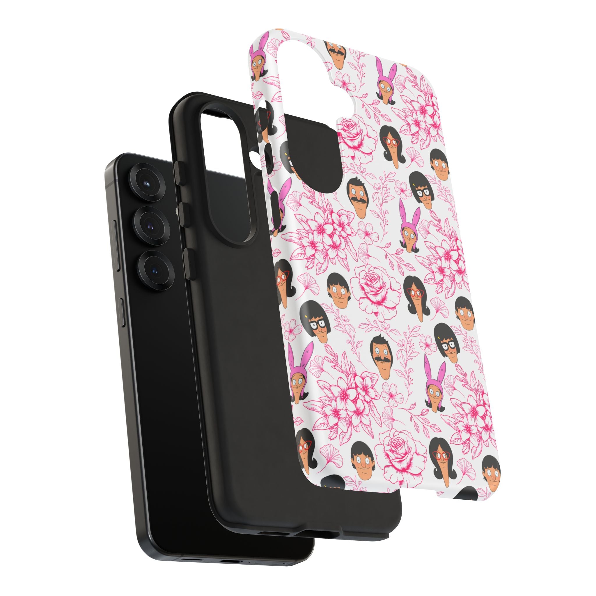 Bob's Burgers inspired Phone Case — Floral Pattern with Character Faces iPhone, Samsung, Google Phones