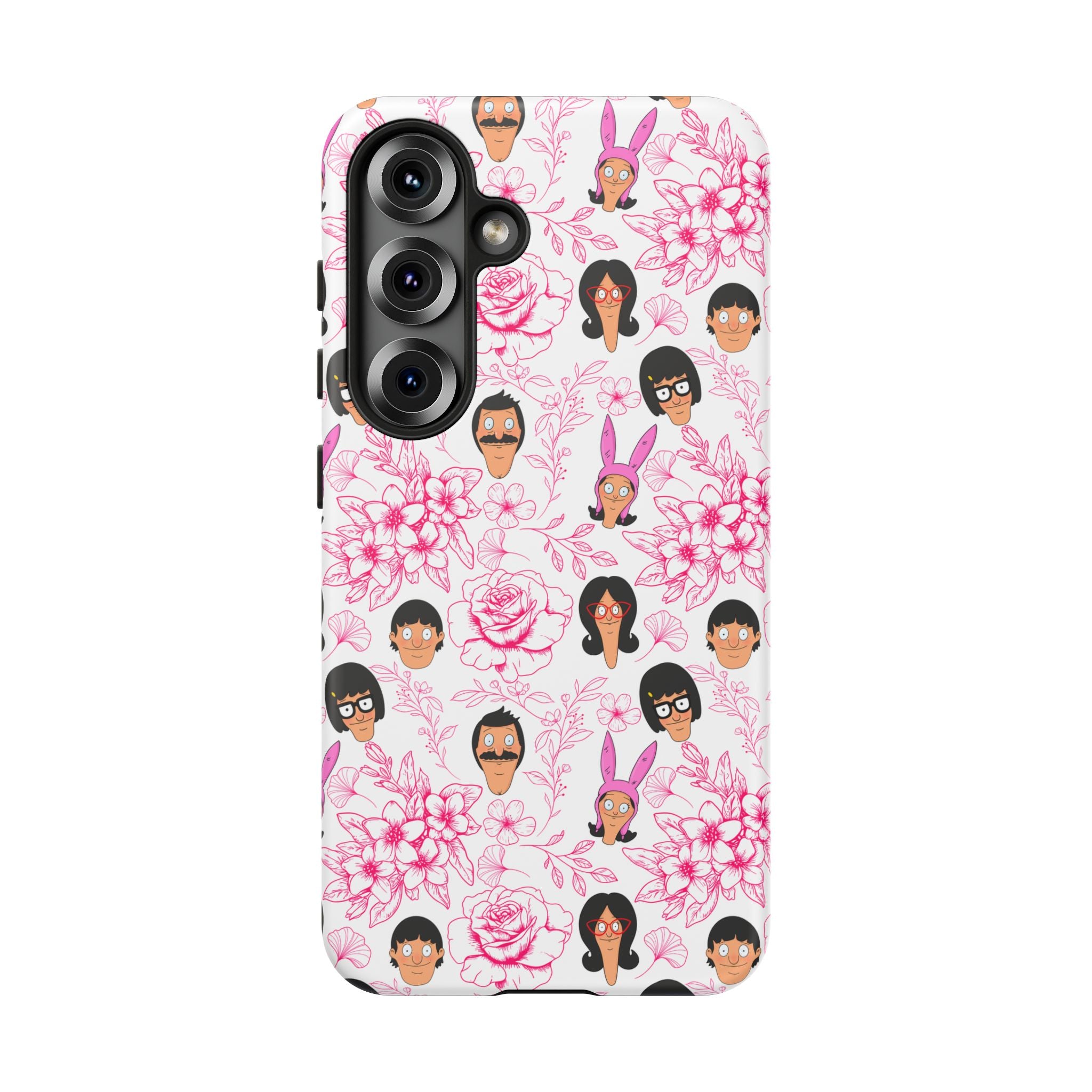 Bob's Burgers inspired Phone Case — Floral Pattern with Character Faces iPhone, Samsung, Google Phones