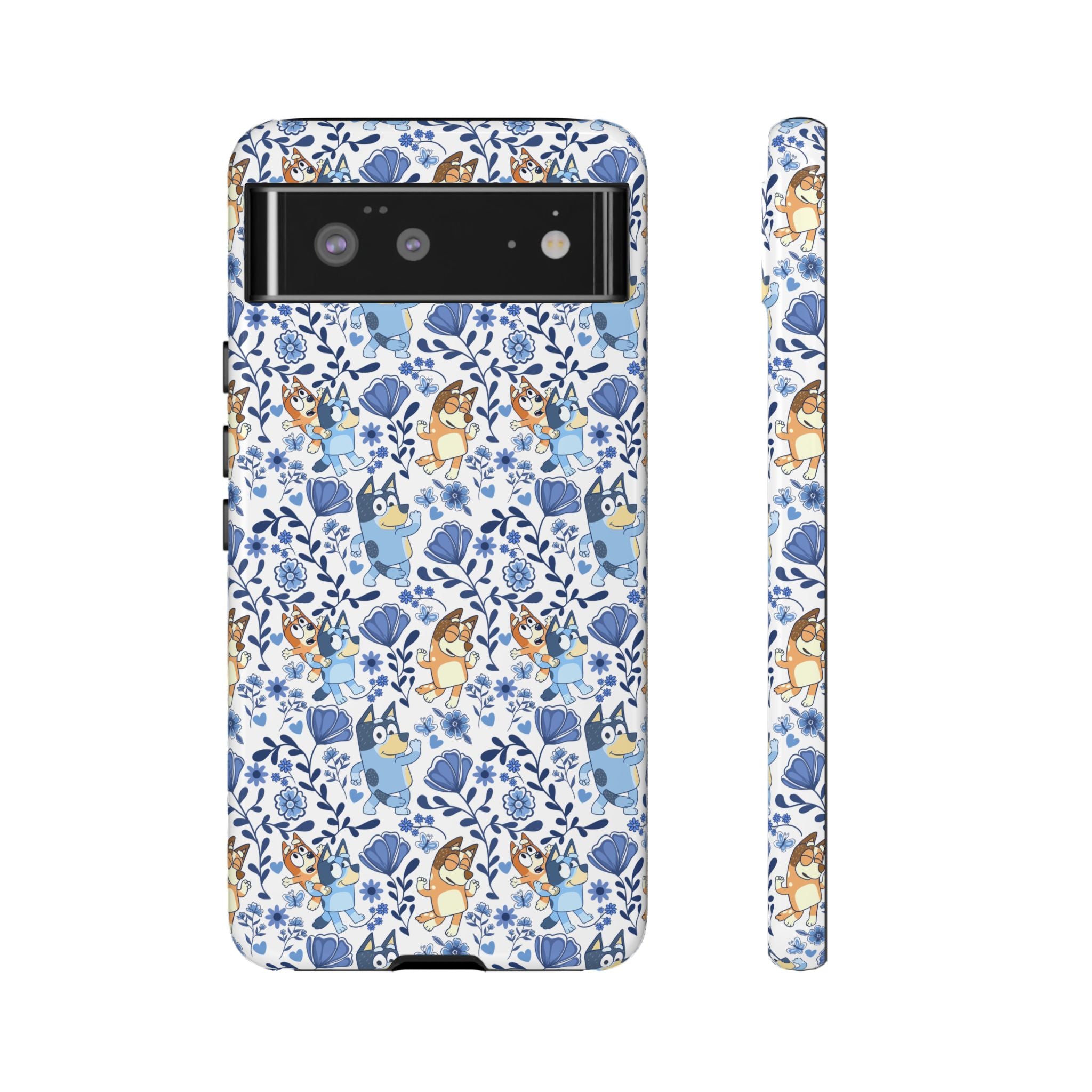 Blue Floral Fine China Cartoon Heeler Dogs Though Case for iPhone, Google, and Samsung phones