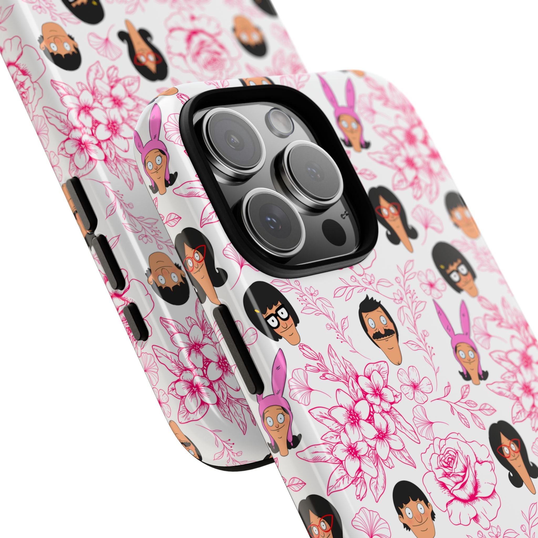 Bob's Burgers inspired Phone Case — Floral Pattern with Character Faces iPhone, Samsung, Google Phones