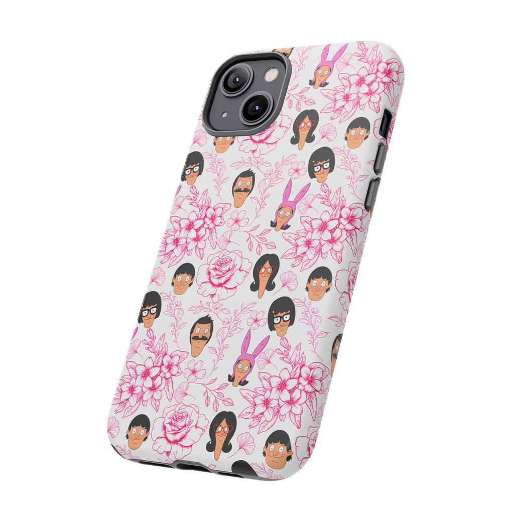 Bob's Burgers inspired Phone Case — Floral Pattern with Character Faces iPhone, Samsung, Google Phones