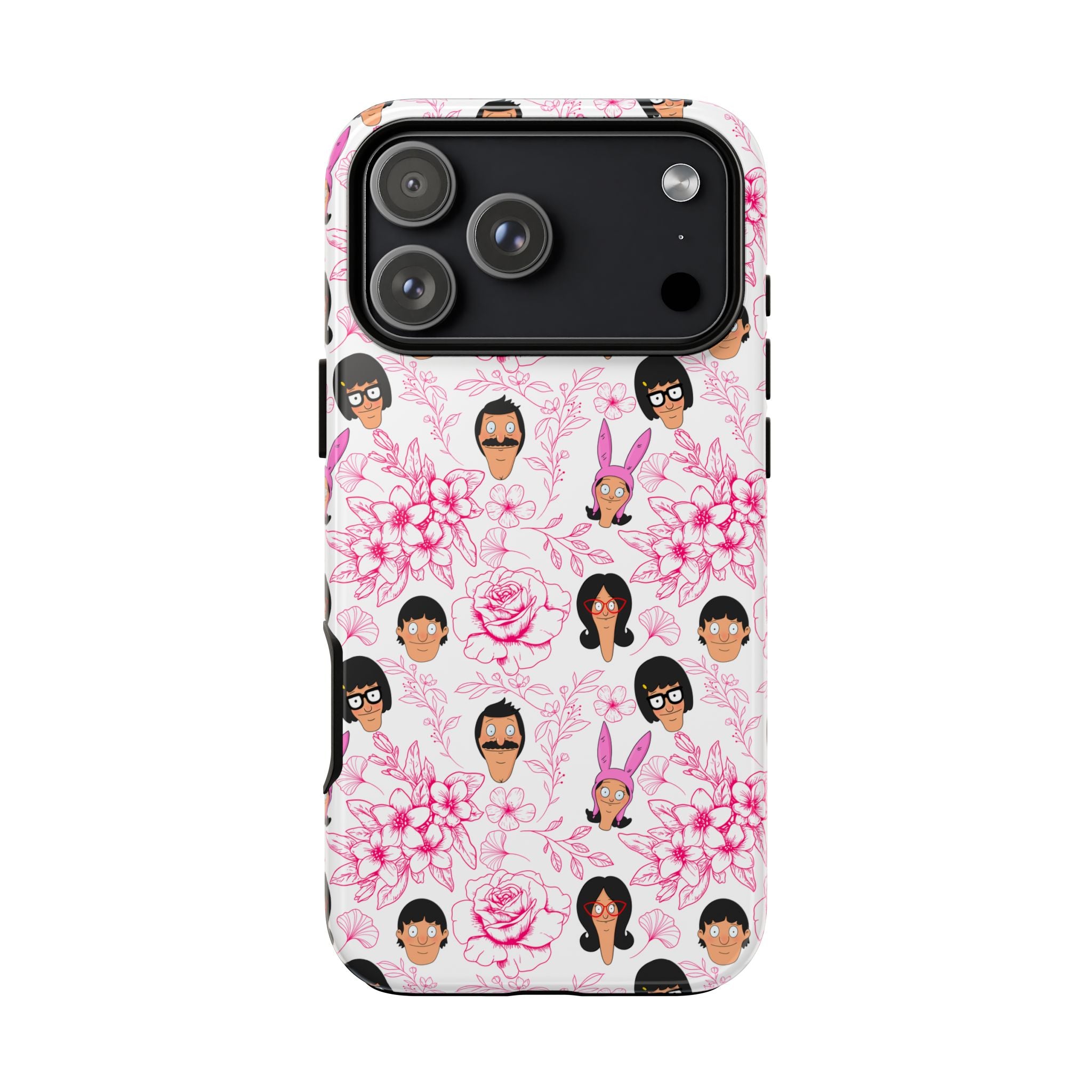 Bob's Burgers inspired Phone Case — Floral Pattern with Character Faces iPhone, Samsung, Google Phones