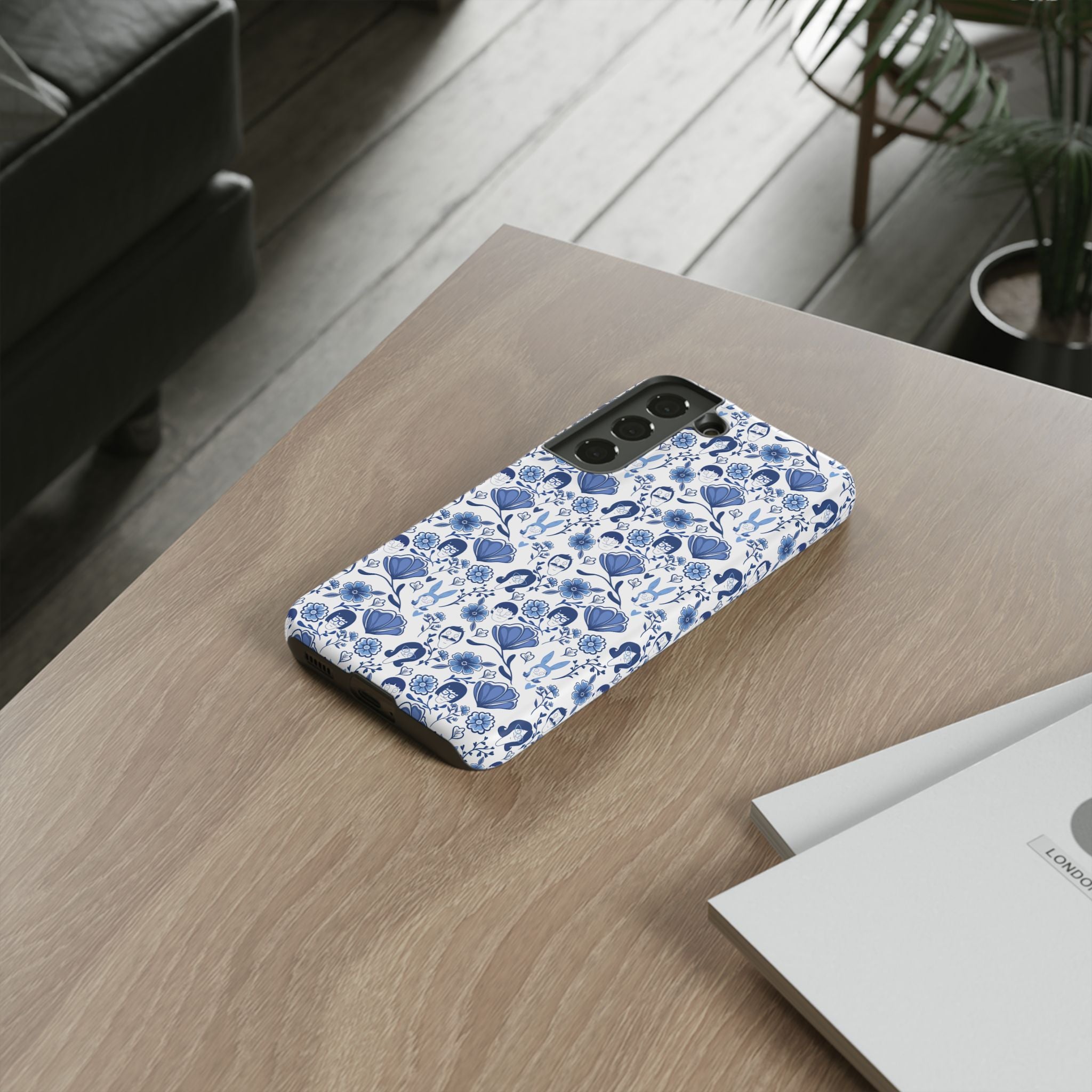 Bob's Burgers Inspired Blue Fine China Floral Tough Phone Case for iPhone, Google, and Samsung