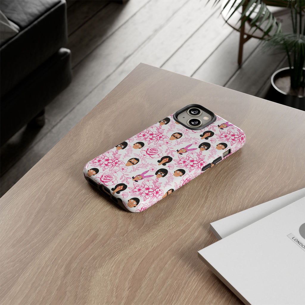 Bob's Burgers inspired Phone Case — Floral Pattern with Character Faces iPhone, Samsung, Google Phones