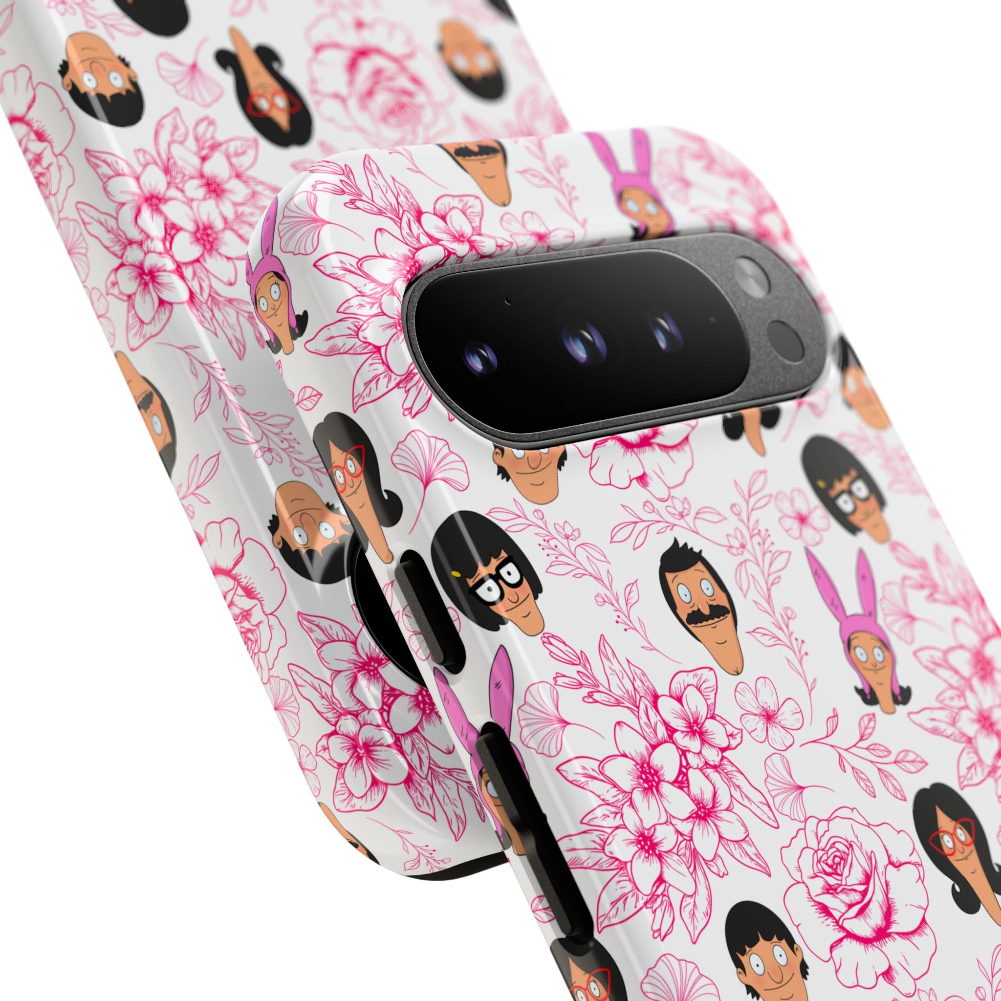Bob's Burgers inspired Phone Case — Floral Pattern with Character Faces iPhone, Samsung, Google Phones