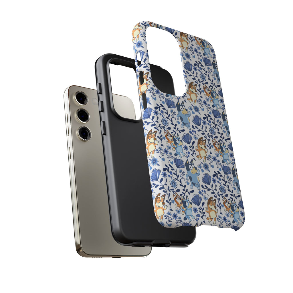 Blue Floral Fine China Cartoon Heeler Dogs Though Case for iPhone, Google, and Samsung phones