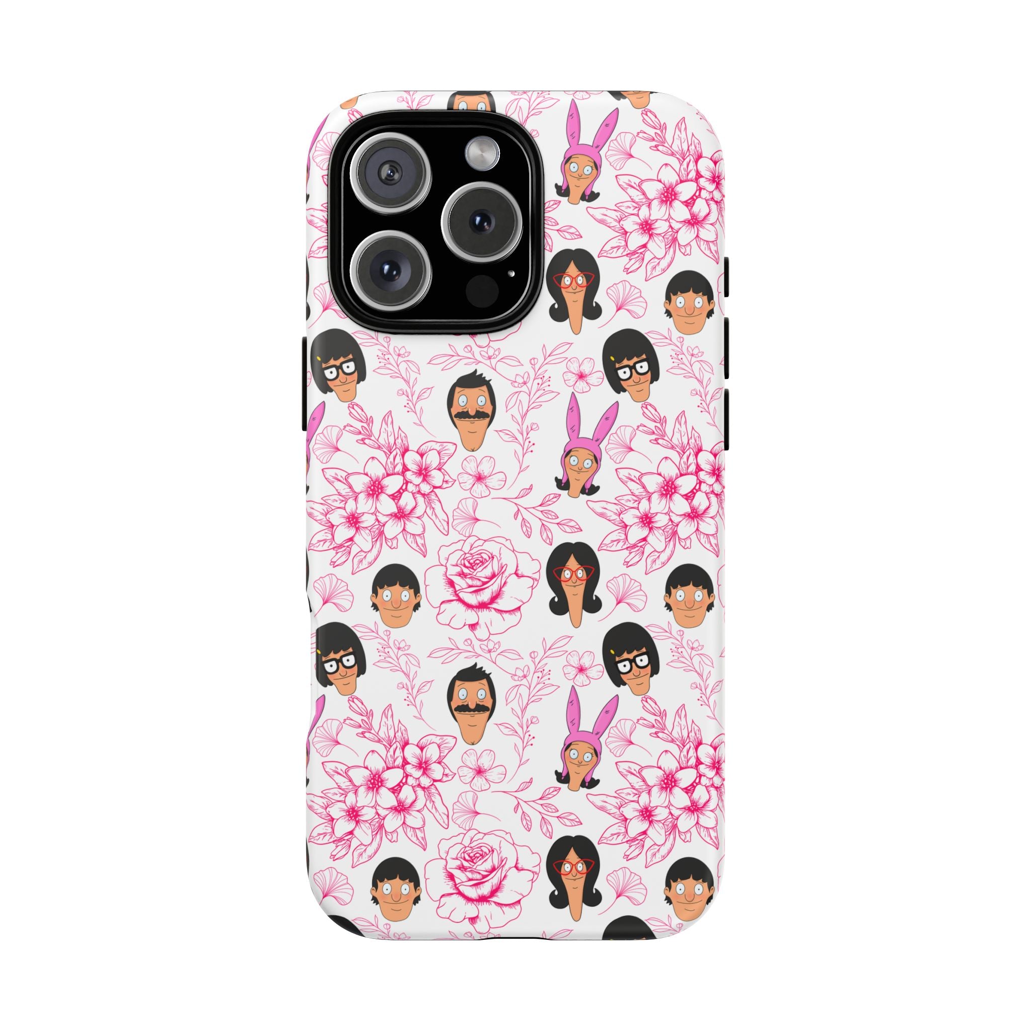 Bob's Burgers inspired Phone Case — Floral Pattern with Character Faces iPhone, Samsung, Google Phones