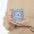 Blue Floral Kitty Mug - 11oz