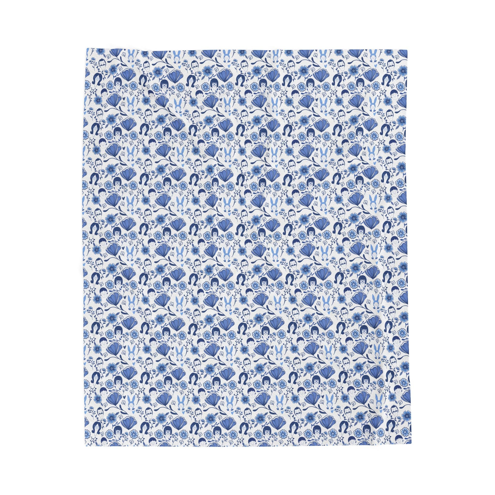 Bob's Burgers Inspired Fine China Blue Floral Velveteen Plush Blanket — Soft Cozy Throw for Home & Nursery