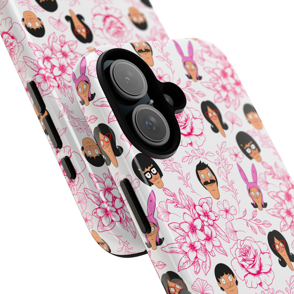 Bob's Burgers inspired Phone Case — Floral Pattern with Character Faces iPhone, Samsung, Google Phones