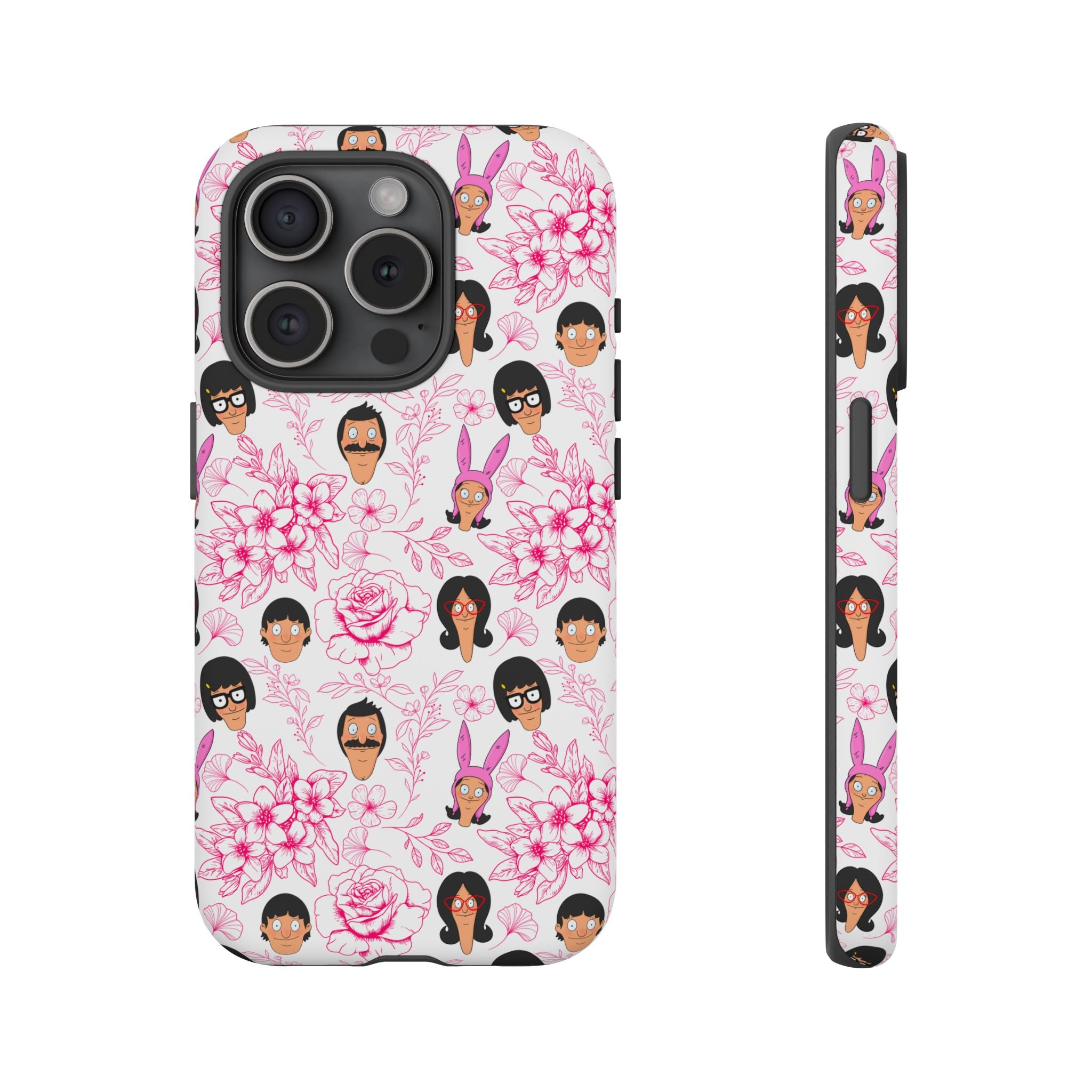 Bob's Burgers inspired Phone Case — Floral Pattern with Character Faces iPhone, Samsung, Google Phones