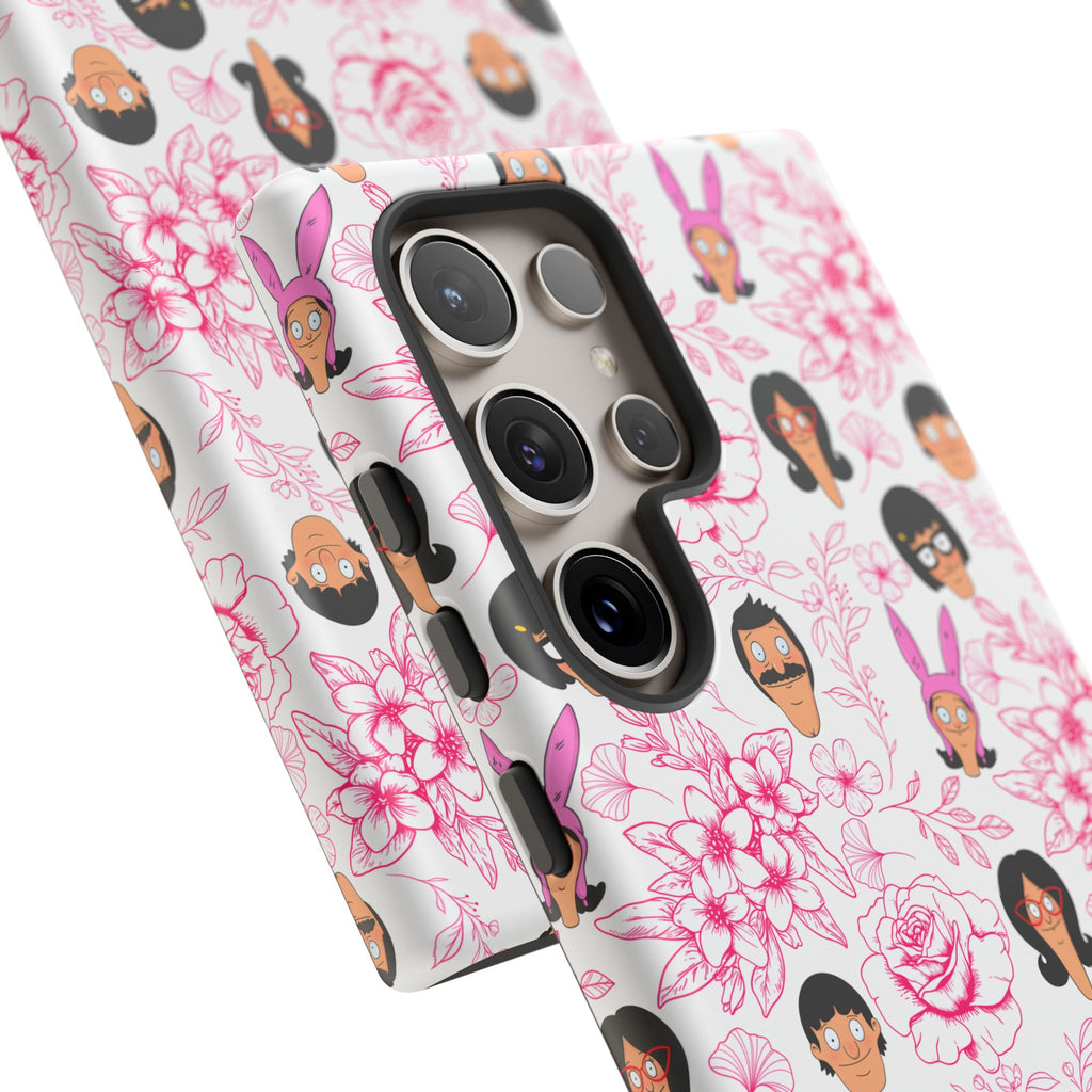 Bob's Burgers inspired Phone Case — Floral Pattern with Character Faces iPhone, Samsung, Google Phones