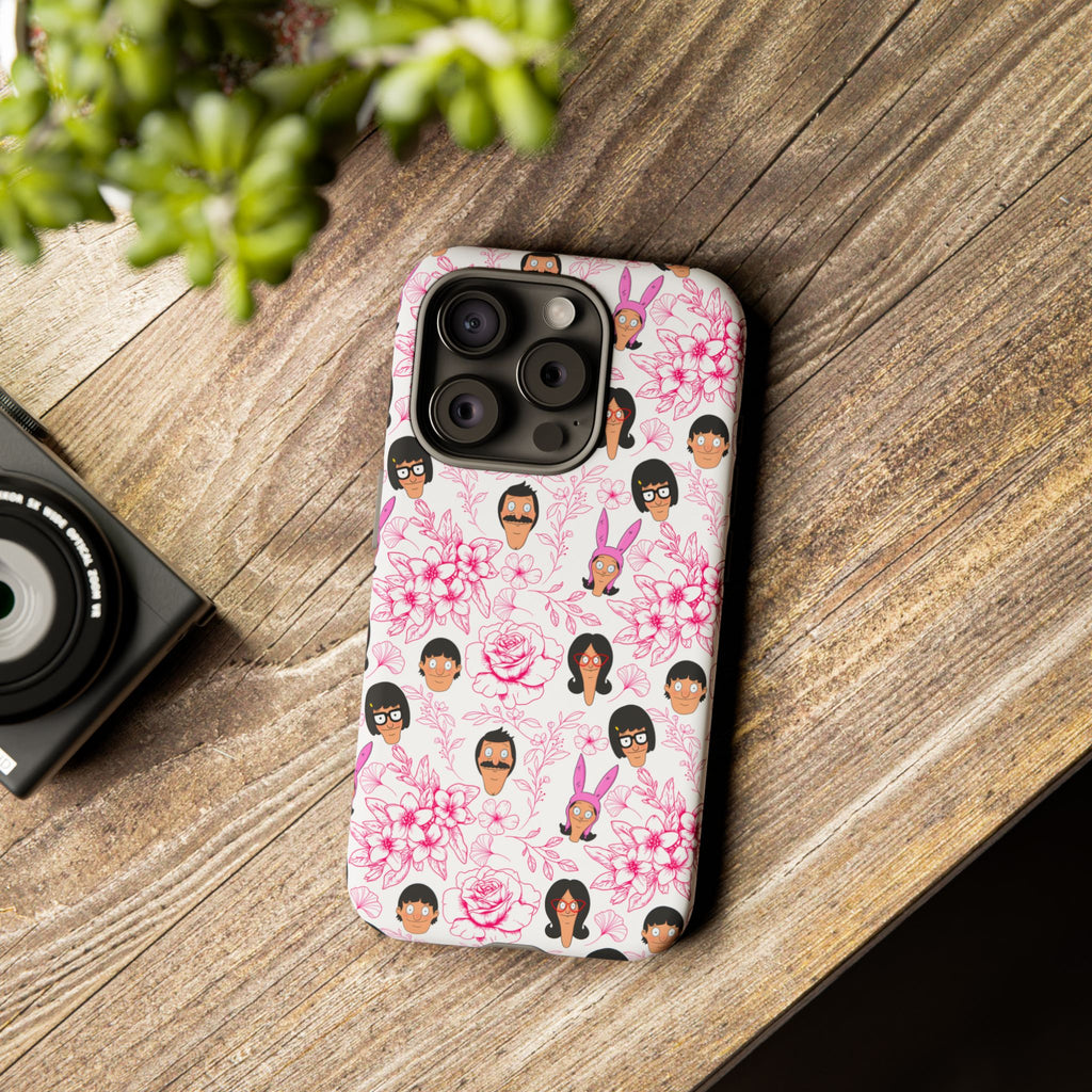 Bob's Burgers inspired Phone Case — Floral Pattern with Character Faces iPhone, Samsung, Google Phones